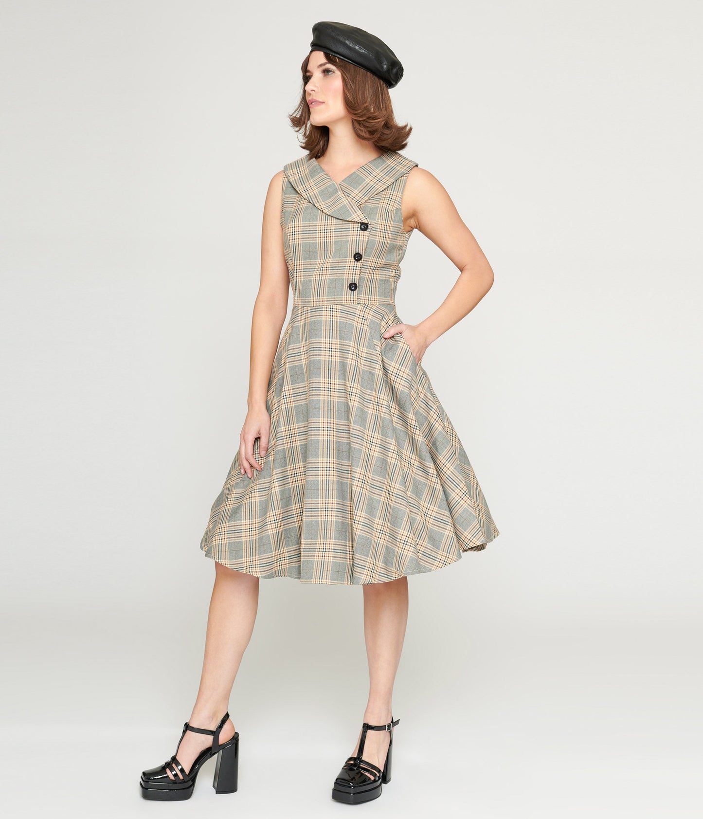 Grey Plaid Swing Dress - Unique Vintage - Womens, DRESSES, SWING