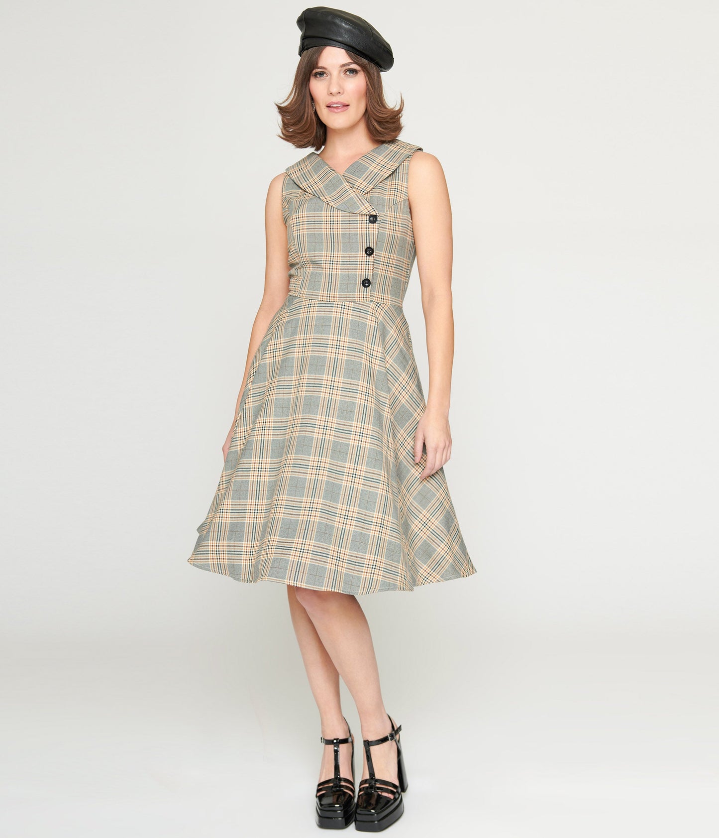 Grey Plaid Swing Dress - Unique Vintage - Womens, DRESSES, SWING