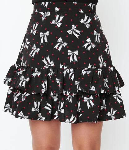 Hell Bunny Black Bow & Dots Bobbie Skirt - Unique Vintage - Womens, BOTTOMS, SKIRTS