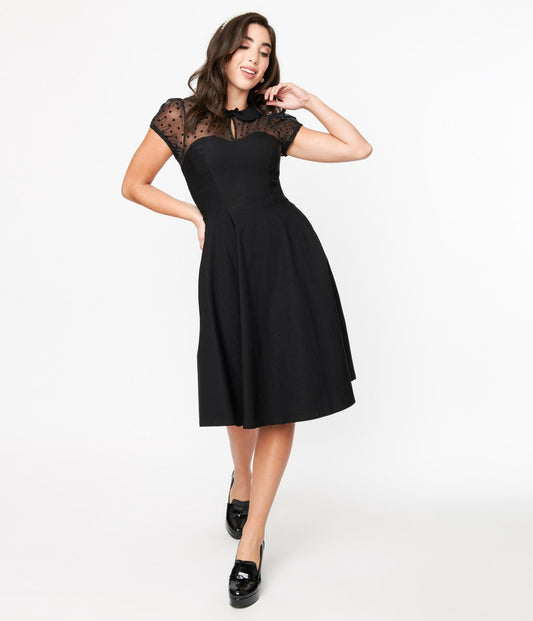 Hell Bunny Black Columbina Fit & Flare Dress - Unique Vintage - Womens, DRESSES, FIT AND FLARE