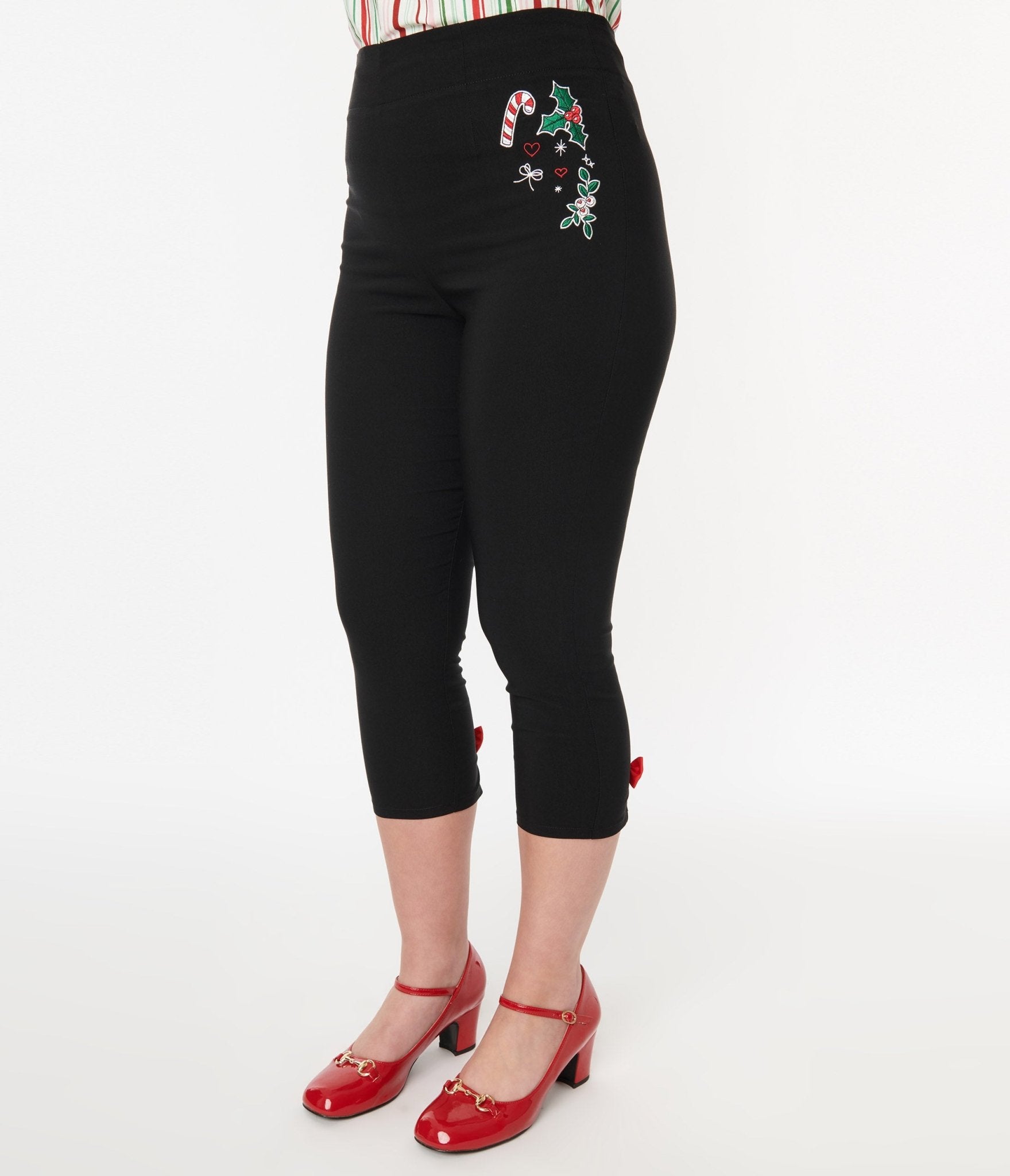Hell Bunny Black Holiday Embroidered Natalie Capris - Unique Vintage - Womens, BOTTOMS, CAPRI