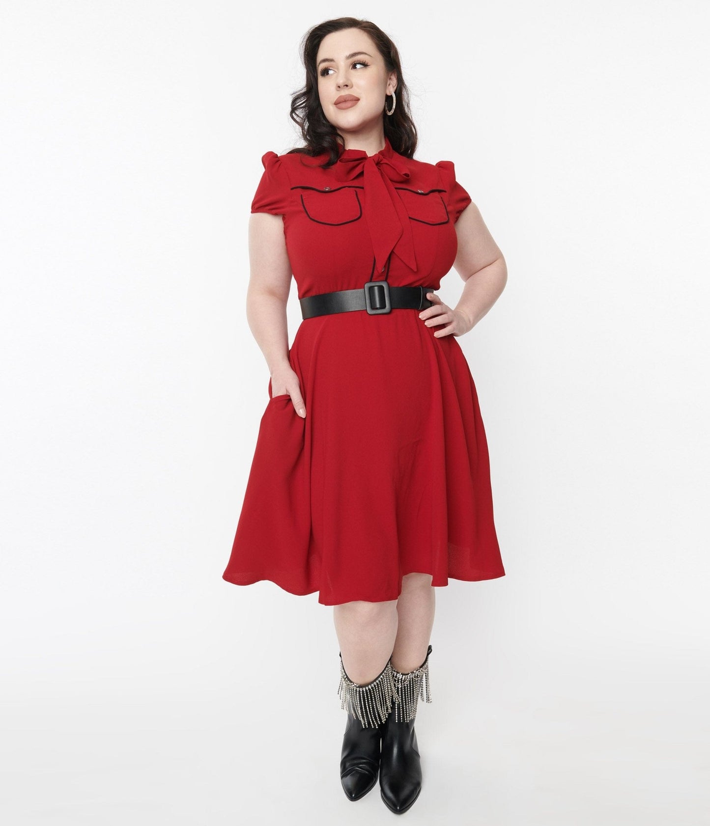 Hell Bunny Red Millie Fit & Flare Dress - Unique Vintage - Womens, DRESSES, FIT AND FLARE