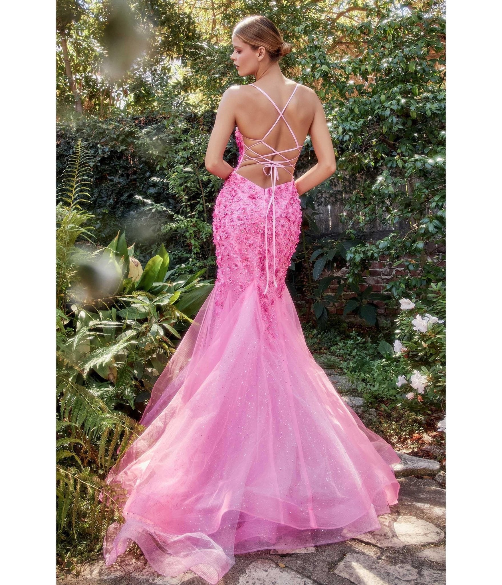 Hot Pink Chromatic Floral Mermaid Bridesmaid Dress - Unique Vintage - Womens, DRESSES, PROM AND SPECIAL OCCASION