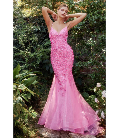 Hot Pink Chromatic Floral Mermaid Bridesmaid Dress - Unique Vintage - Womens, DRESSES, PROM AND SPECIAL OCCASION