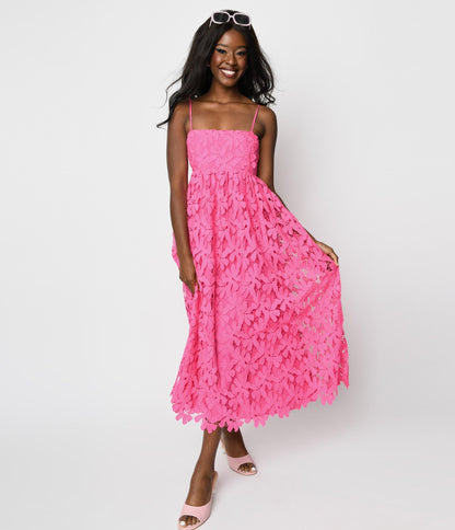 Hot Pink Floral Tiana Maxi Dress - Unique Vintage - Womens, DRESSES, MAXI