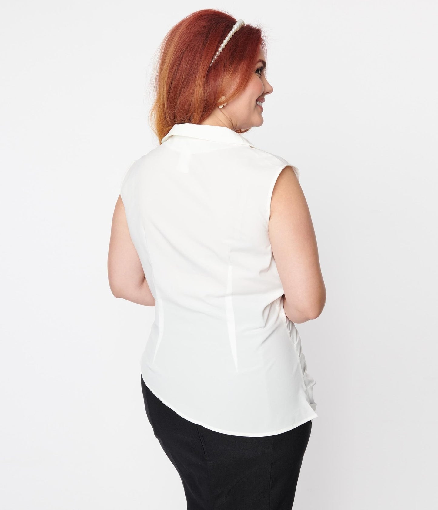 Ivory Asymmetrical Pleated Top - Unique Vintage - Womens, TOPS, WOVEN TOPS
