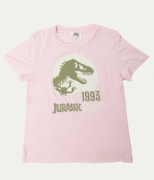 Jurassic Park x Unique Vintage Light Pink Jurassic Park 93 Fitted Tee - Unique Vintage - Womens, GRAPHIC TEES, TEES
