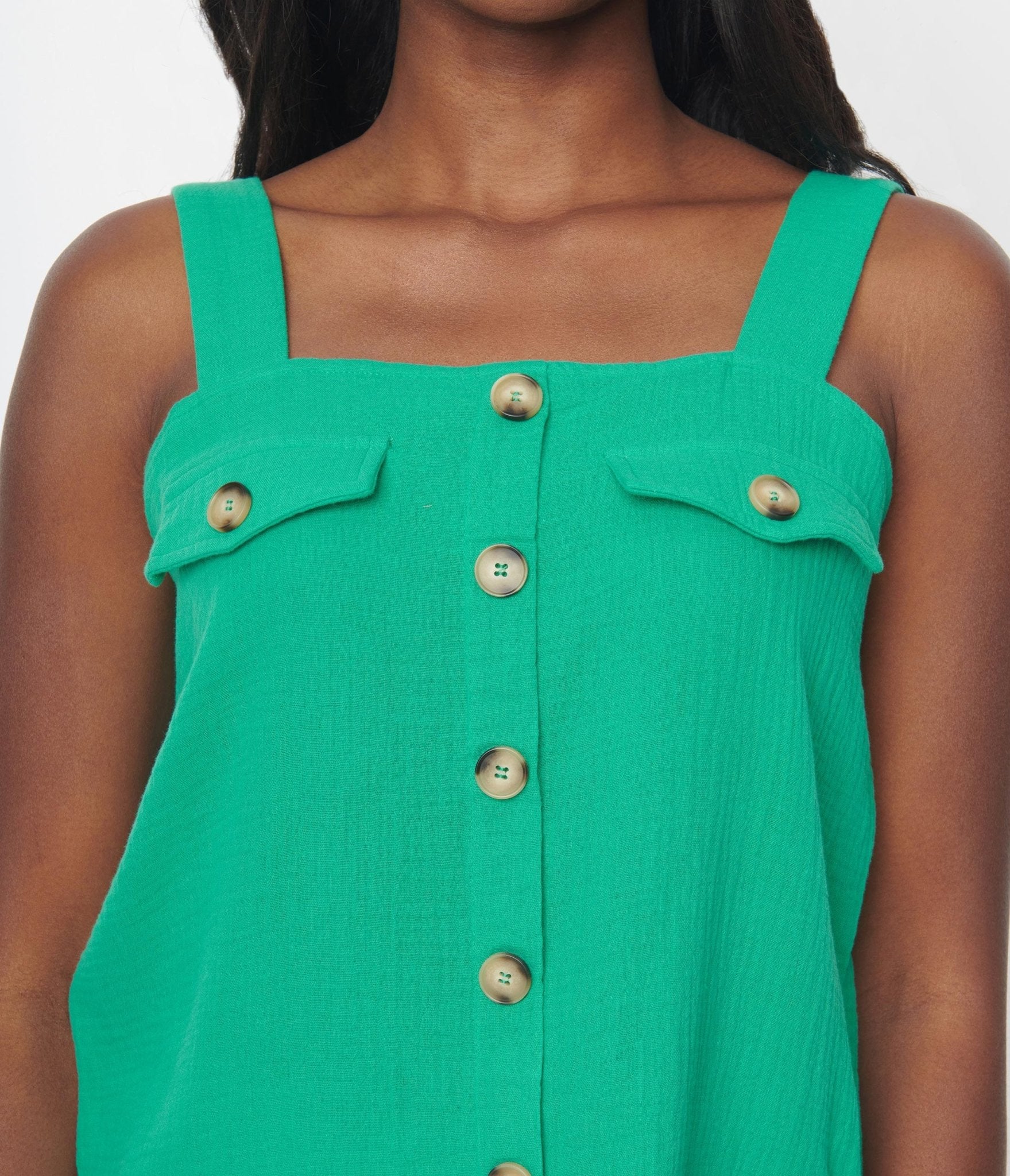 Kelly Green Faux Button Sleeveless Top - Unique Vintage - Womens, TOPS, WOVEN TOPS