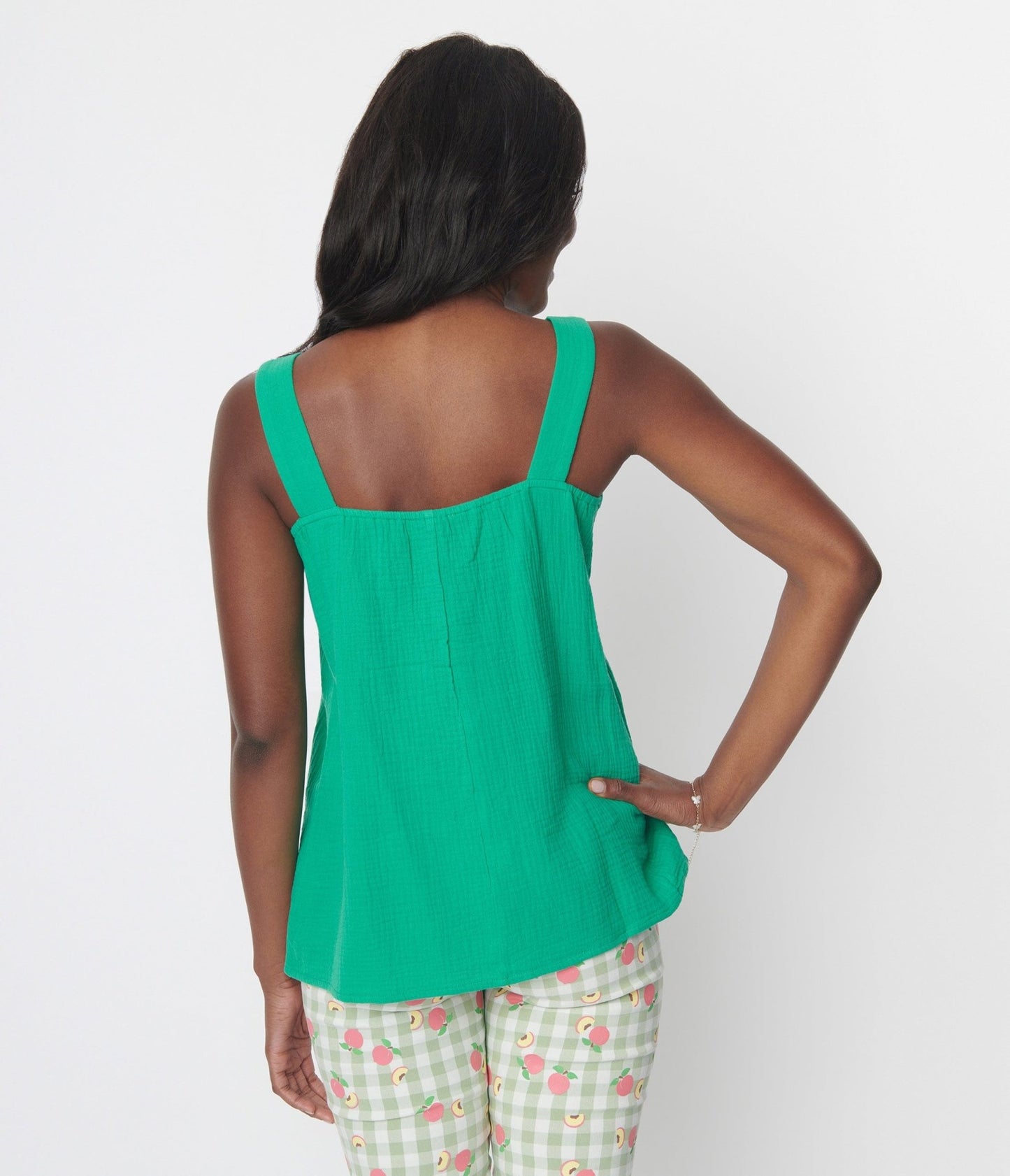 Kelly Green Faux Button Sleeveless Top - Unique Vintage - Womens, TOPS, WOVEN TOPS