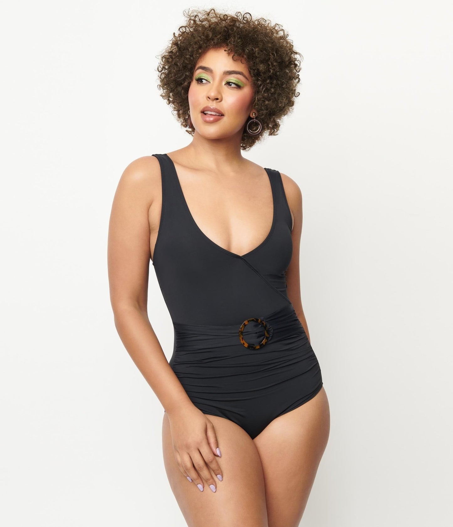 Kingdom & State 1950s Black Belted One Piece Swimsuit - Unique Vintage - Womens, SWIM, 1 PC