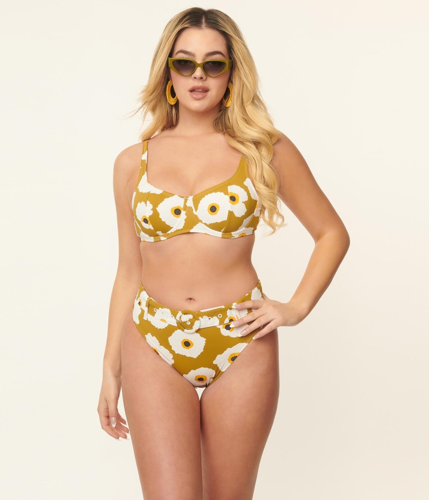 Kingdom & State Olive & White Poppy Swim Bottoms - Unique Vintage - Womens, SWIM, BOTTOM