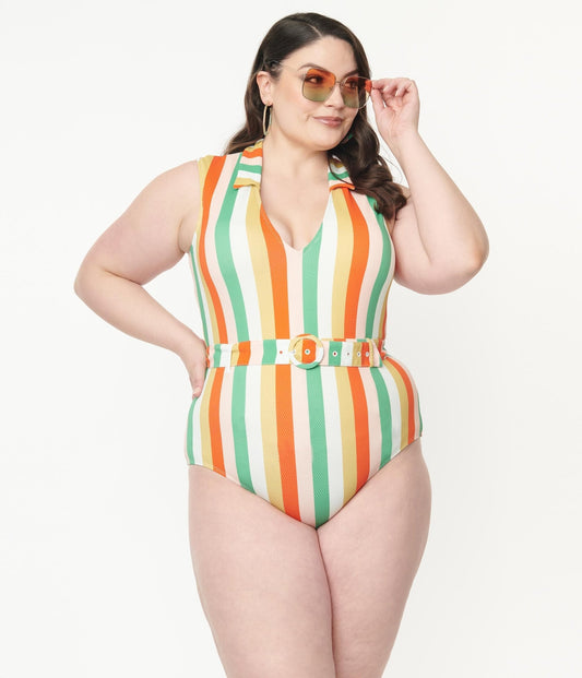 Kingdom & State Plus Size Multi Stripe One Piece Swimsuit - Unique Vintage - Womens, SWIM, 1 PC