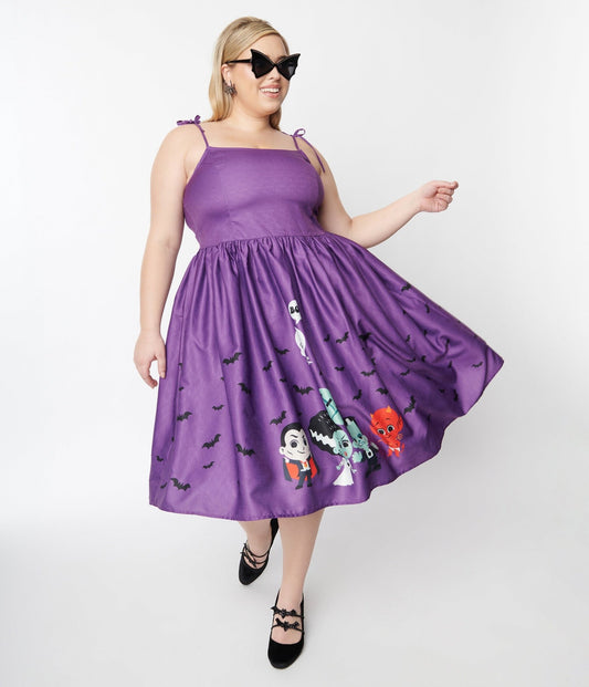 Kou Kou x Unique Vintage Purple Kou Kou Print Bobbie Swing Dress - Unique Vintage - Womens, DRESSES, SWING