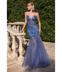 Cinderella Divine  Lapis Blue Beaded Sequin Strapless Mermaid Prom Dress