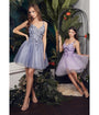 Cinderella Divine  Lavender Rhinestone 3D Floral & Tulle Flare Homecoming Dress