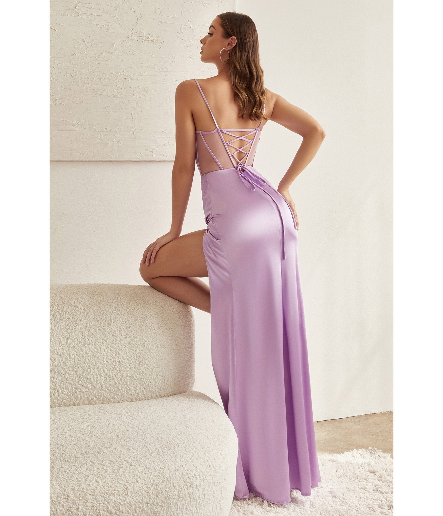Lavender Satin Beaded Draped Corset Prom Dress - Unique Vintage - Womens, DRESSES, PROM AND SPECIAL OCCASION