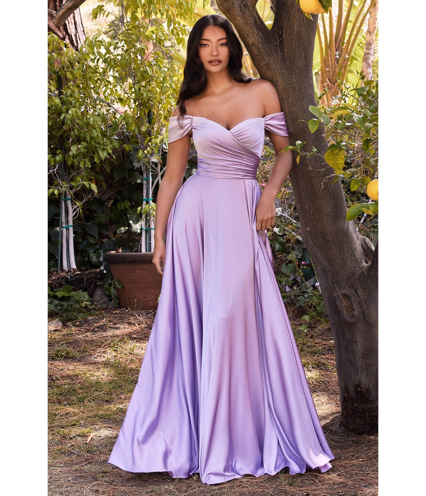 Lavender Satin Off The Shoulder Bridesmaid Gown - Unique Vintage - Womens, DRESSES, PROM AND SPECIAL OCCASION