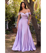 Cinderella Divine  Lavender Satin Off The Shoulder Bridesmaid Gown