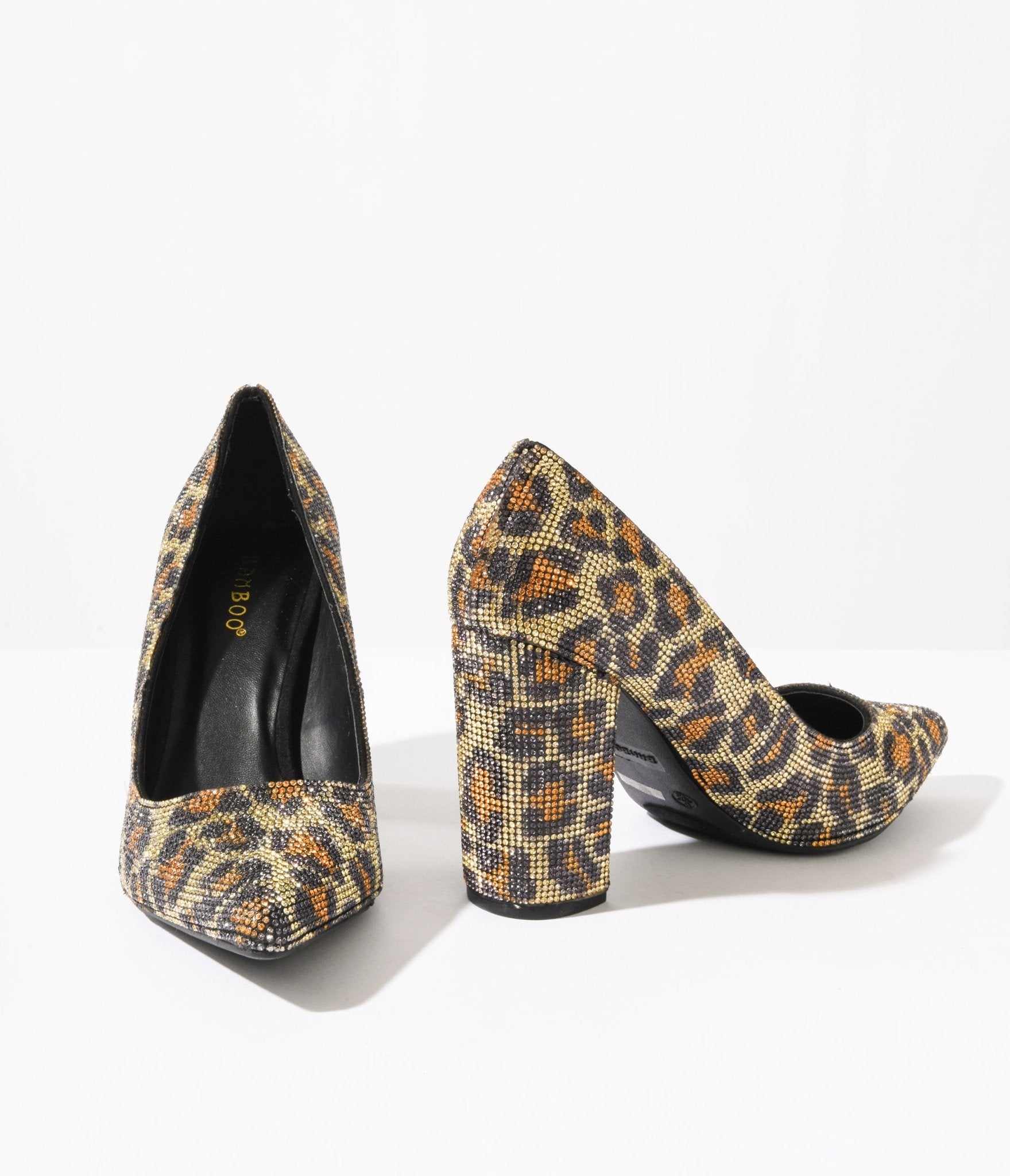 Leopard Rhinestone Block Heels - Unique Vintage - Womens, SHOES, HEELS