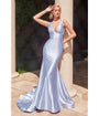 Cinderella Divine  Light Blue Glitter Satin Plunging Mermaid Gown