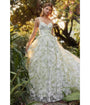 Cinderella Divine  Light Yellow Floral Organza Prom Bridesmaid Gown