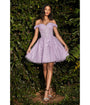 Cinderella Divine  Lilac Beaded & Floral Applique Off The Shoulder Cocktail Dress