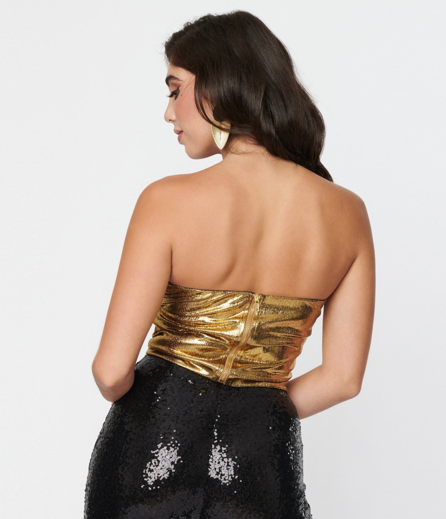 Liquid Gold Metallic Tube Top - Unique Vintage - Womens, TOPS, WOVEN TOPS