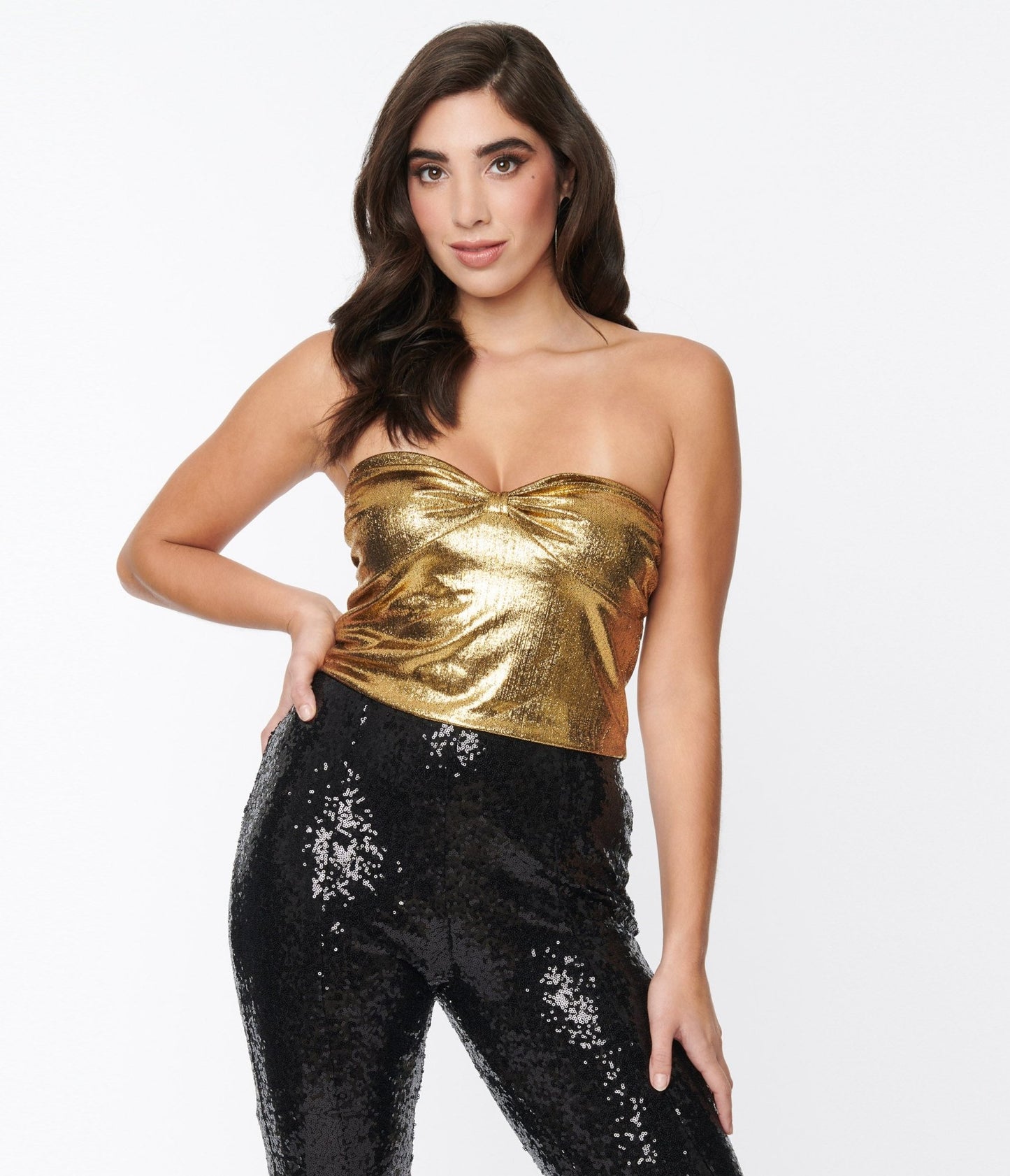 Liquid Gold Metallic Tube Top - Unique Vintage - Womens, TOPS, WOVEN TOPS