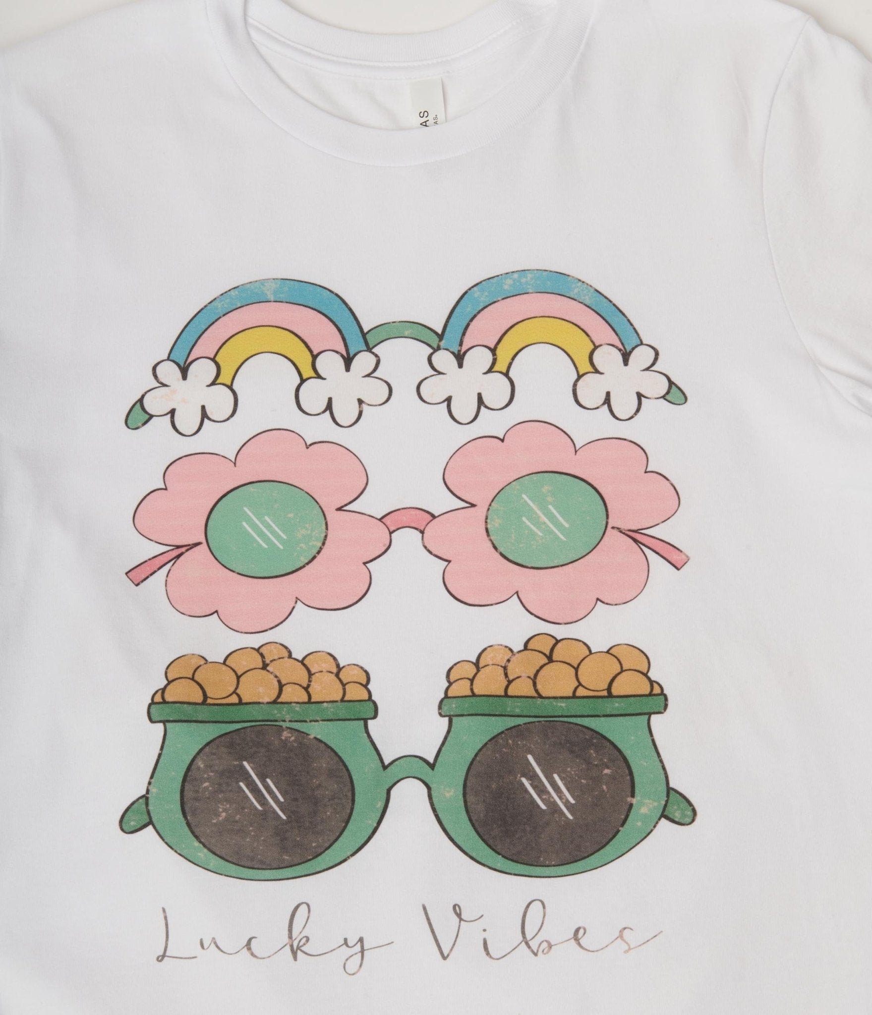 Lucky Vibes Green Sunglasses Fitted Womens Graphic Tee - Unique Vintage - Womens, GRAPHIC TEES, TEES