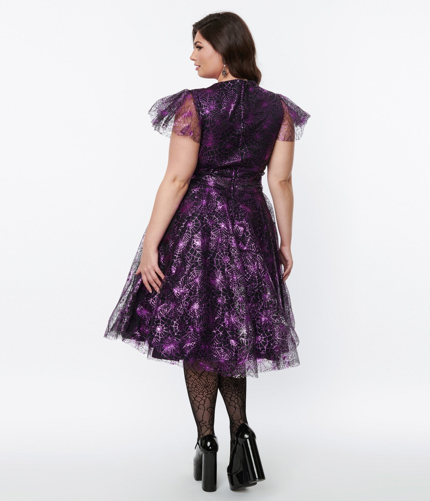 Magnolia Place Black & Purple Spider Web Midori Swing Dress - Unique Vintage - Womens, HALLOWEEN, DRESSES