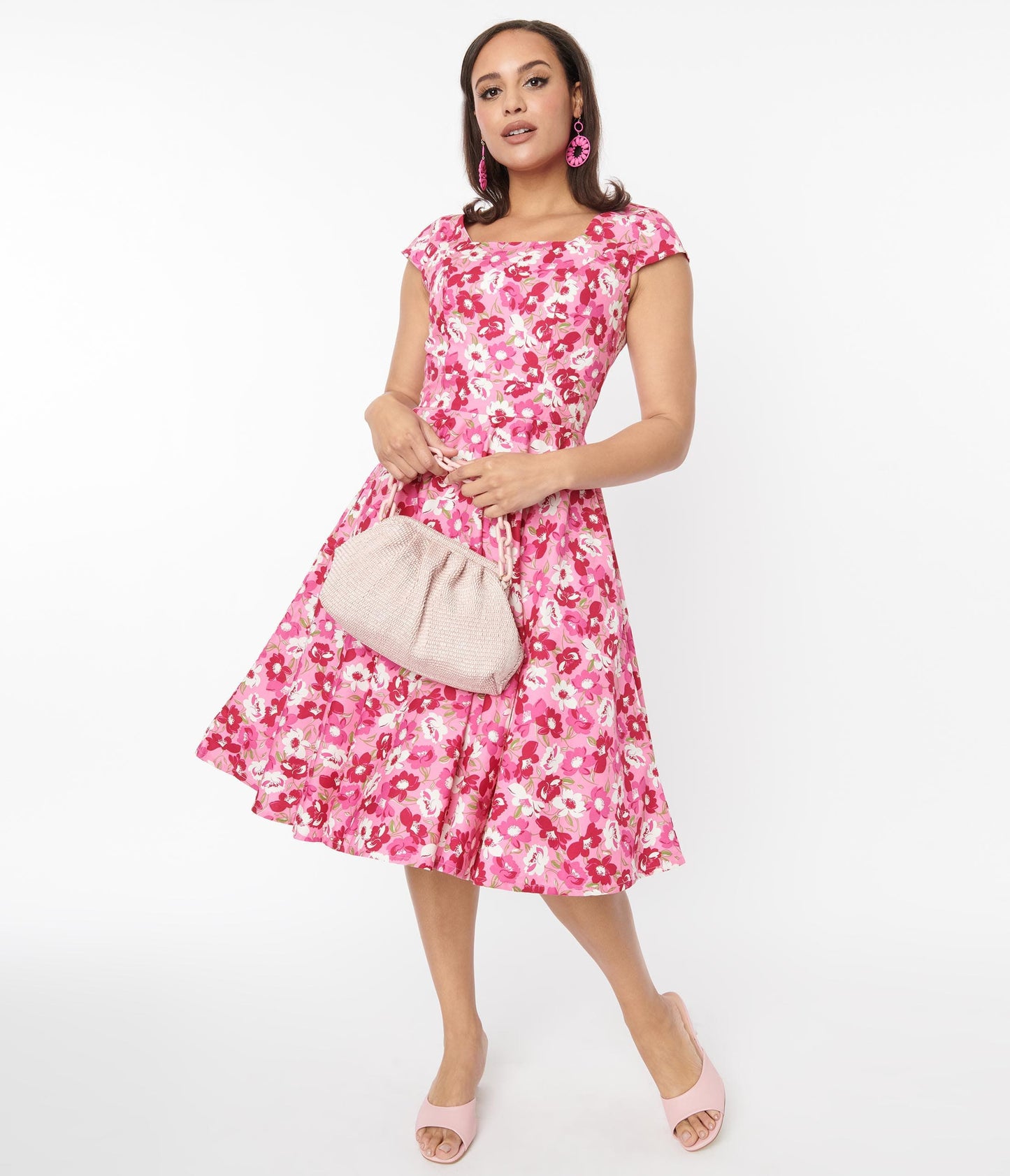 Magnolia Place Pink Floral Anna Swing Dress - Unique Vintage - Womens, DRESSES, SWING