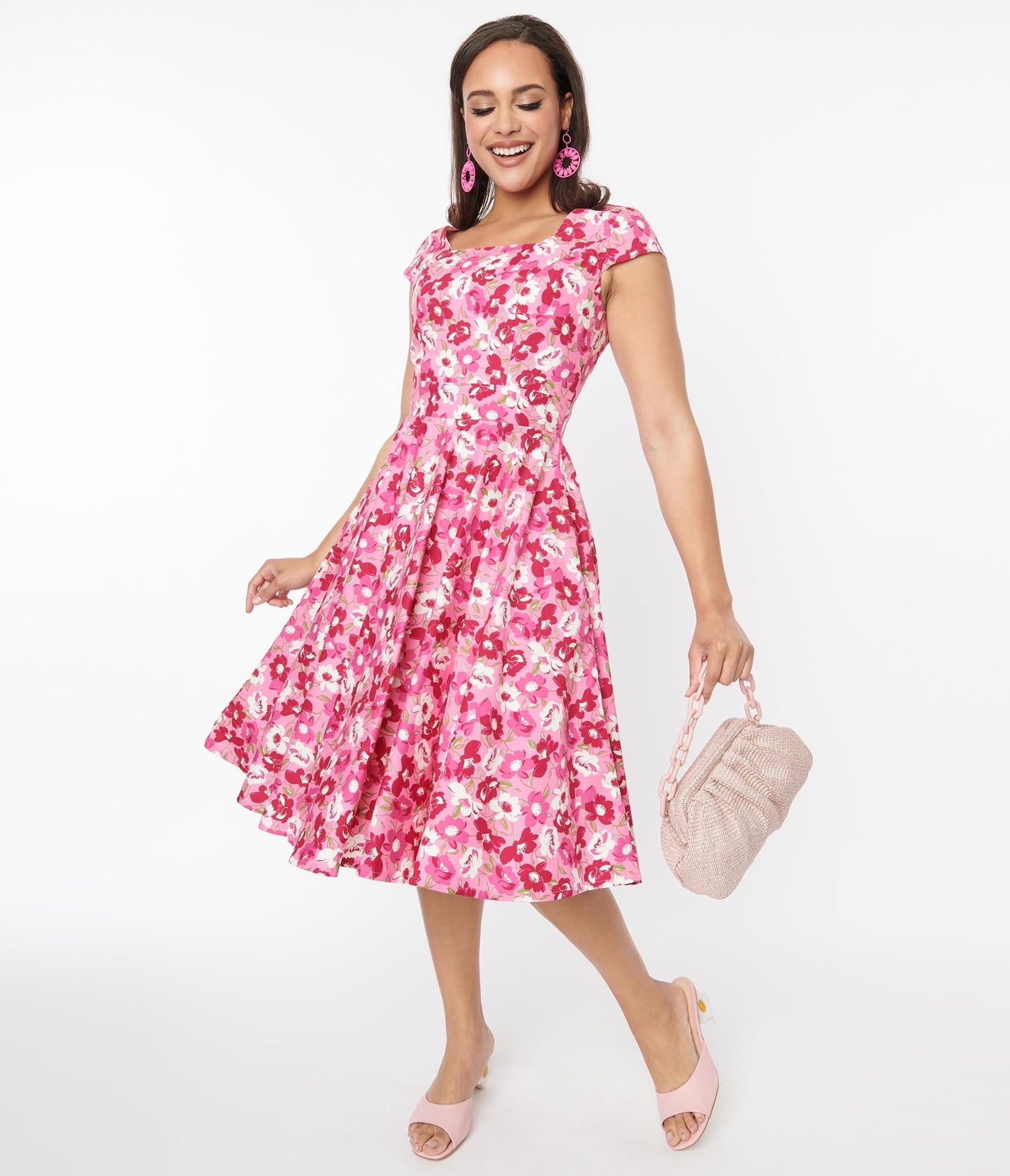 Magnolia Place Pink Floral Anna Swing Dress - Unique Vintage - Womens, DRESSES, SWING