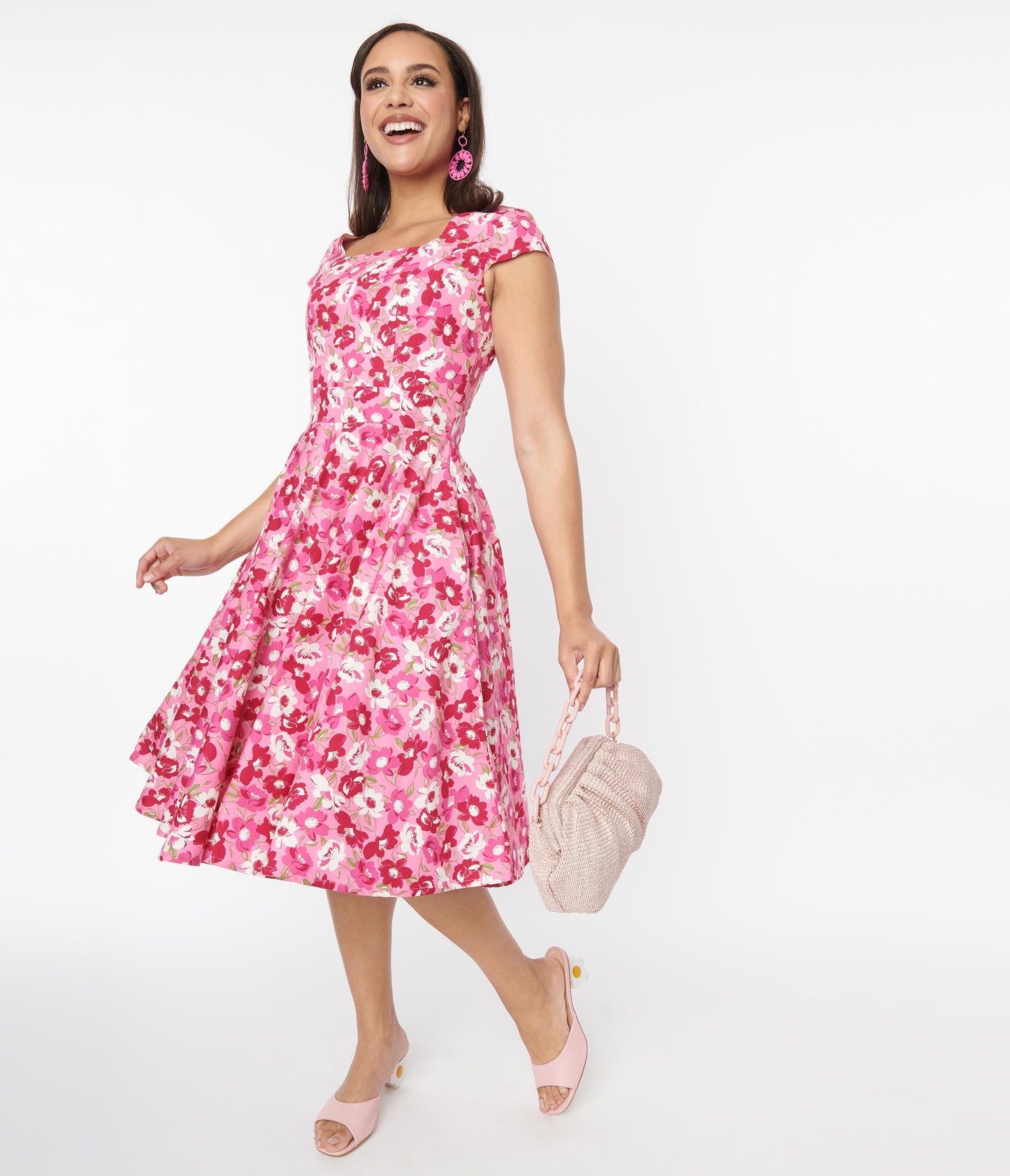 Magnolia Place Pink Floral Anna Swing Dress - Unique Vintage - Womens, DRESSES, SWING