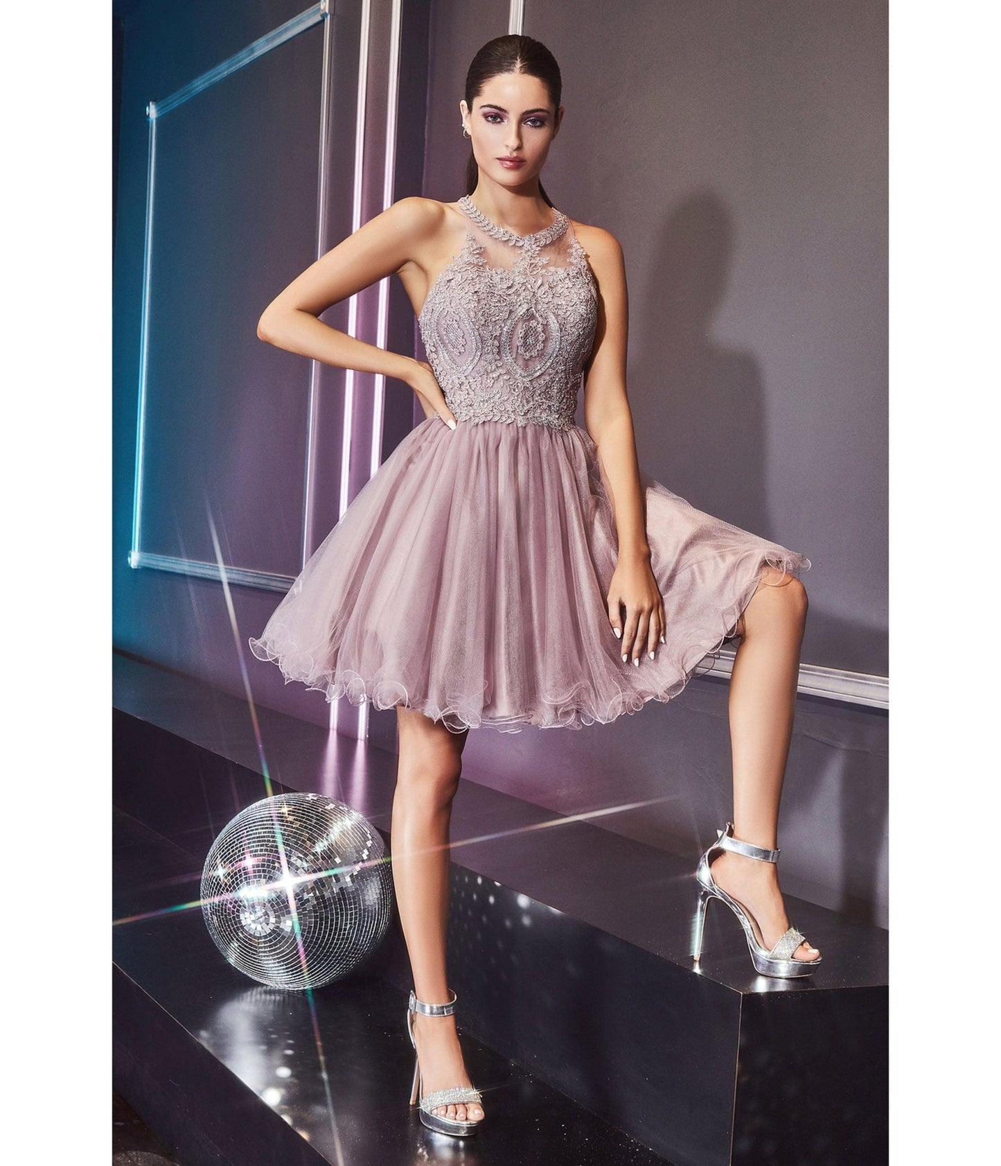 Mauve Beaded Lace Ballerina Homecoming Dress - Unique Vintage - Womens, DRESSES, PROM AND SPECIAL OCCASION
