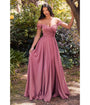 Cinderella Divine  Mauve Rose Satin Off The Shoulder Bridesmaid Gown