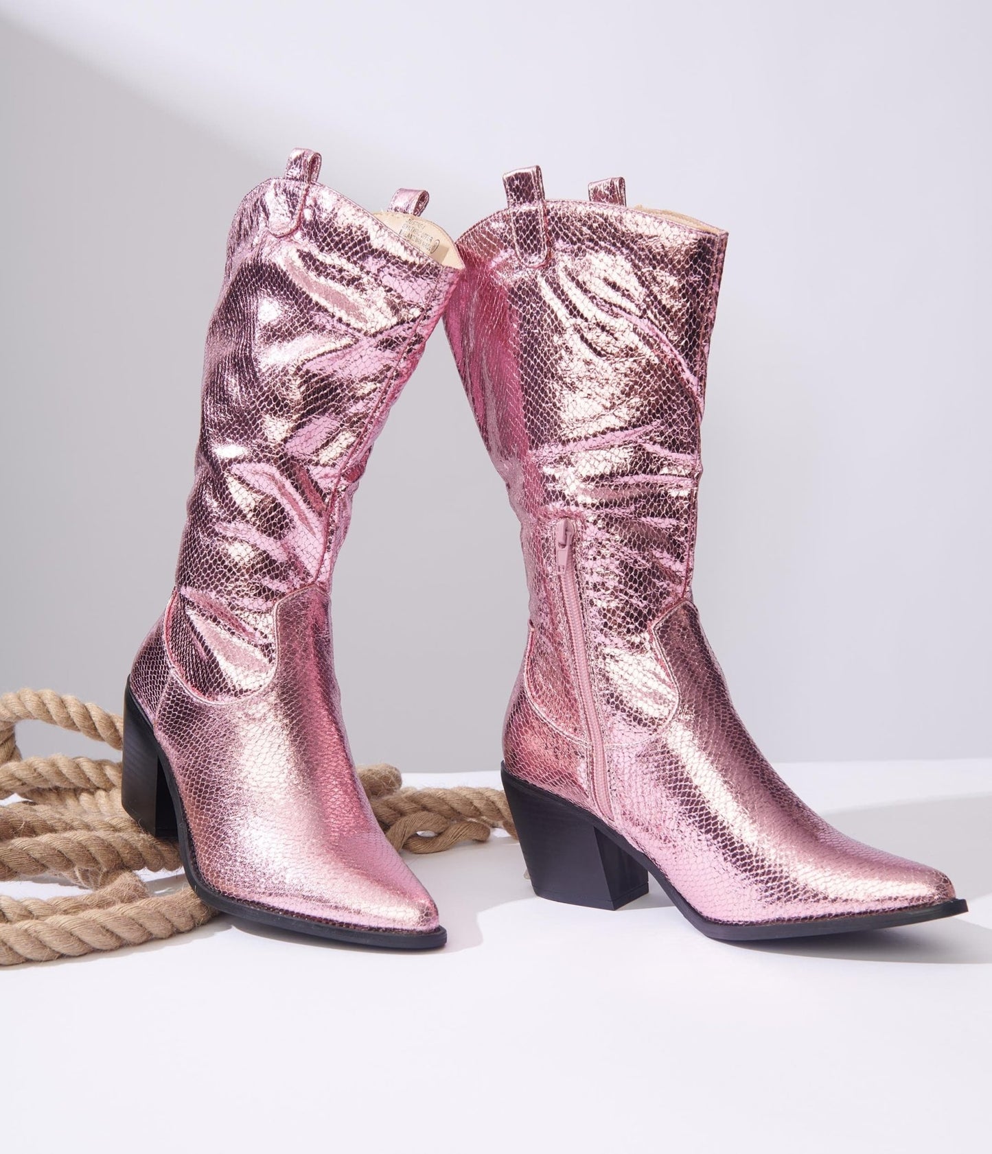 Metallic Light Pink Reptile Cowboy Boots - Unique Vintage - Womens, SHOES, BOOTS