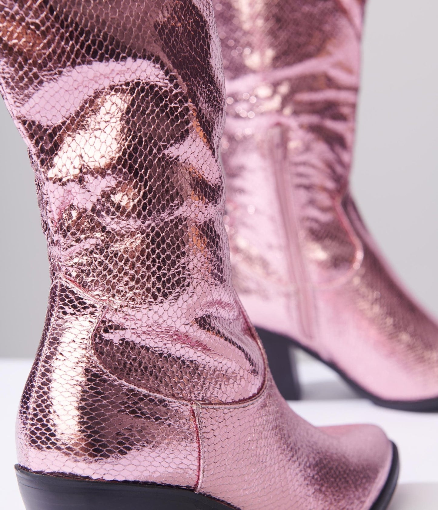 Metallic Light Pink Reptile Cowboy Boots - Unique Vintage - Womens, SHOES, BOOTS