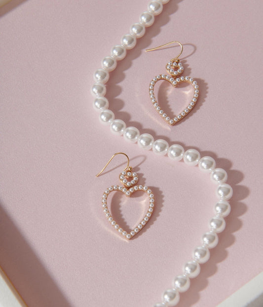 Mini Pearl Heart Dangle Earrings - Unique Vintage - Womens, ACCESSORIES, JEWELRY