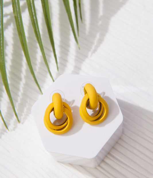 Mustard Abstract Stud Earrings - Unique Vintage - Womens, ACCESSORIES, JEWELRY