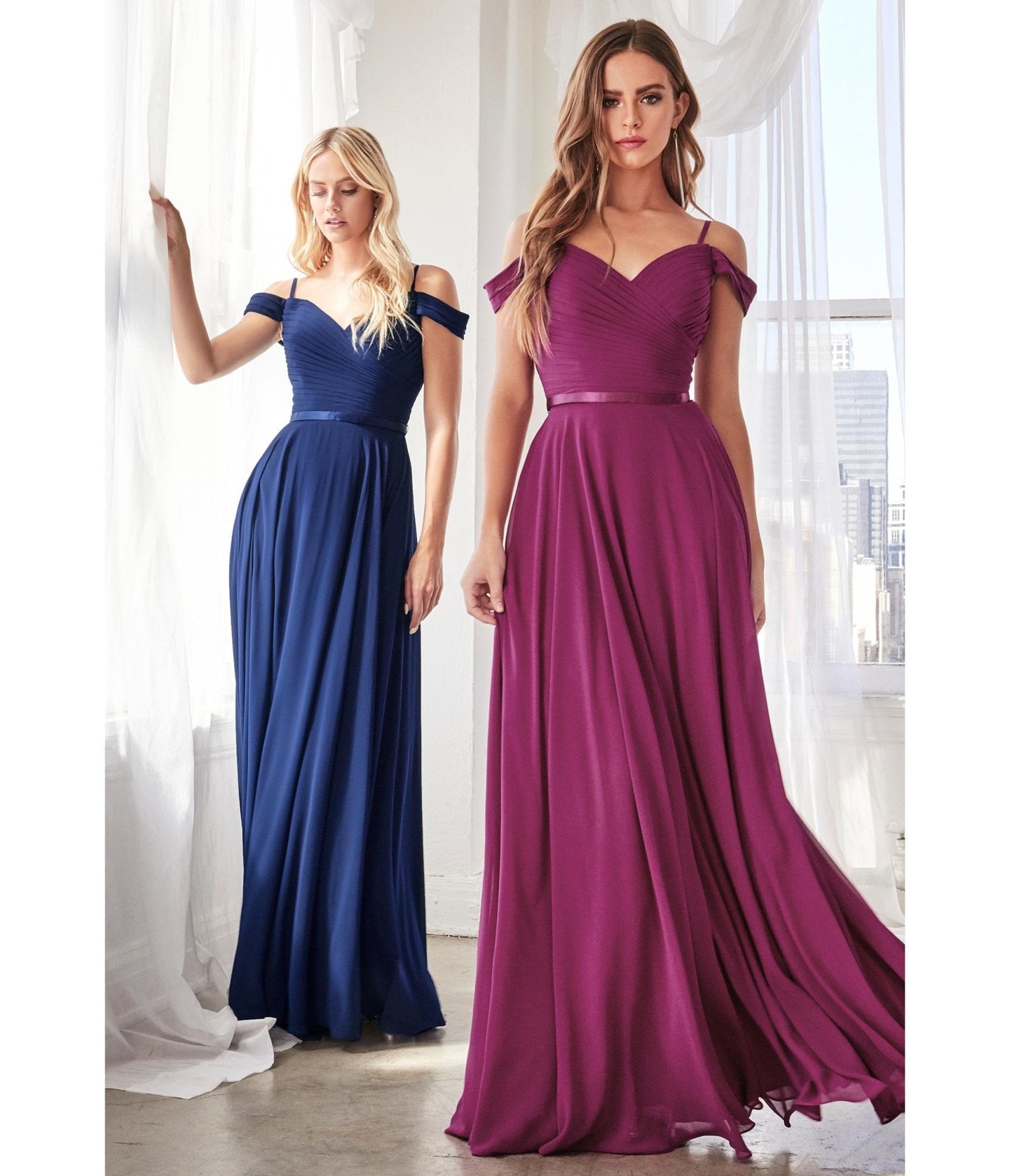 Navy Chiffon Prom Gown - Unique Vintage - Womens, DRESSES, PROM AND SPECIAL OCCASION