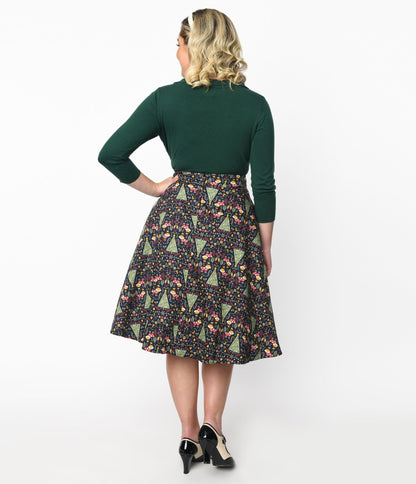 Navy Heritage Scandi Swing Skirt - Unique Vintage - Womens, BOTTOMS, SKIRTS
