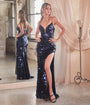 Cinderella Divine  Navy Pailllette Sequin Sheath Evening Gown