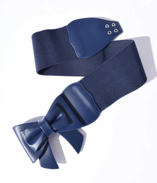 Navy Play It Right Bow Belt - Unique Vintage - Womens, ACCESSORIES, BELTS