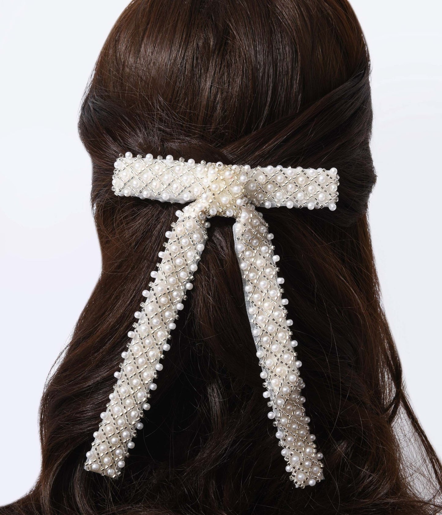 Pearl Bow Barrette - Unique Vintage - Womens, ACCESSORIES, HAIR