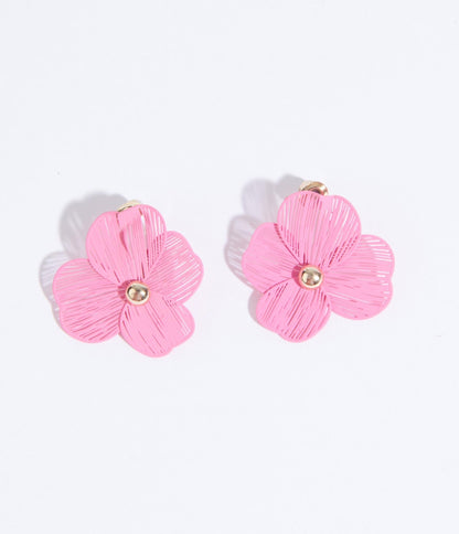 Pink Floral Light Stud Earrings - Unique Vintage - Womens, ACCESSORIES, JEWELRY