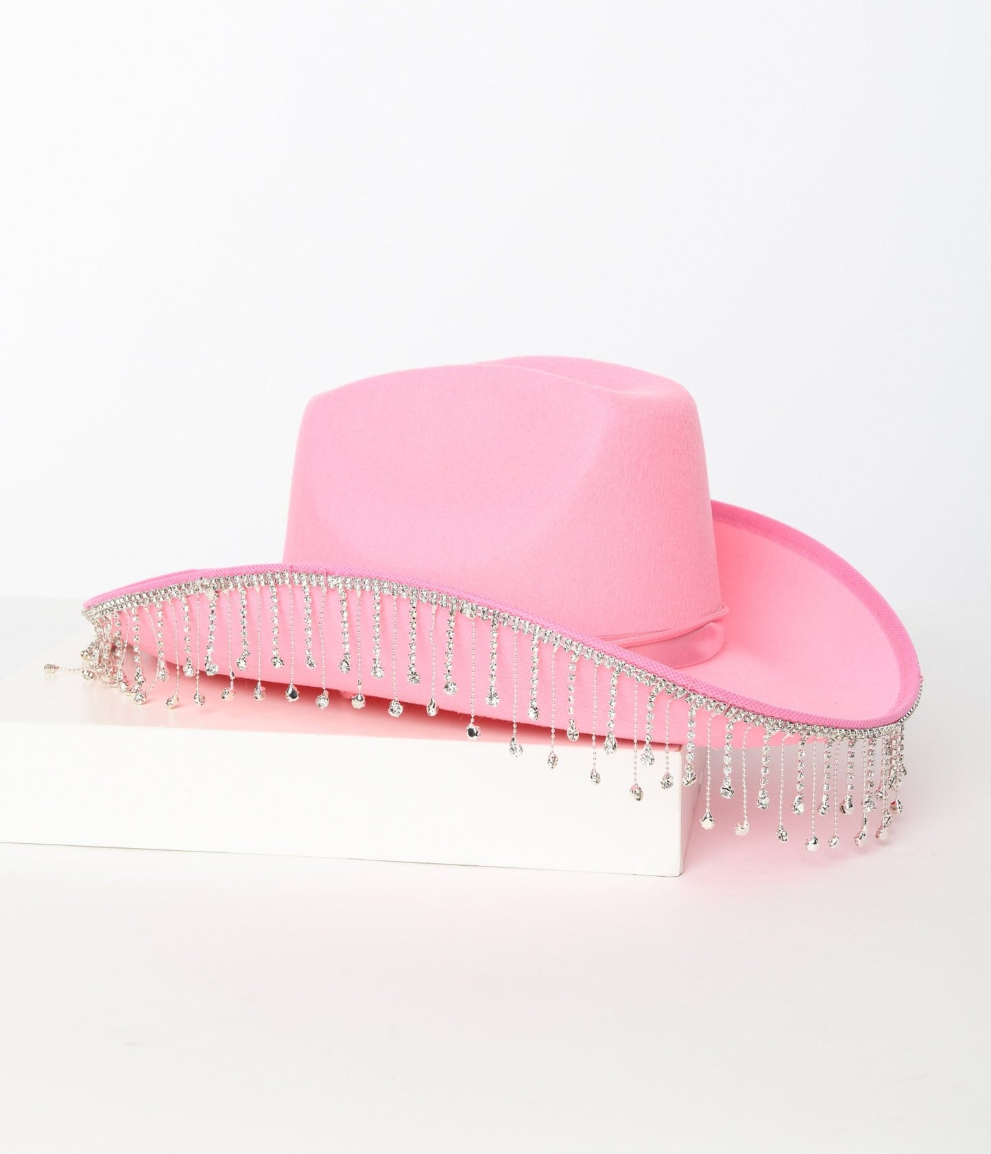 Pink Rhinestone Fringe Cowgirl Hat - Unique Vintage - Womens, ACCESSORIES, HATS
