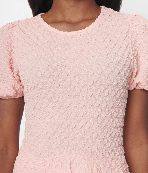 Retro & Vintage Pink Textured Peplum Blouse | Unique Vintage