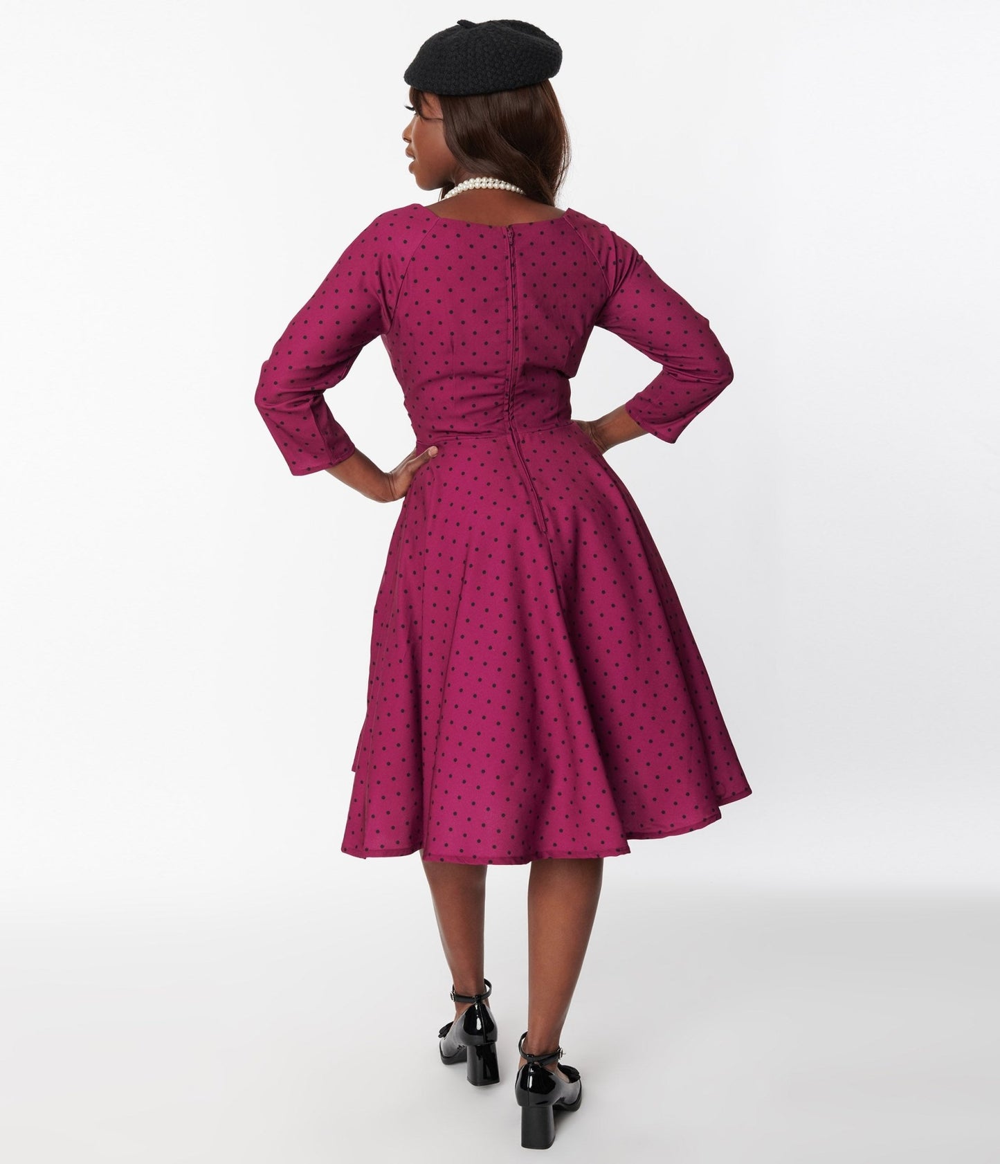 Plum & Black Polka Dot Genevieve Swing Dress - Unique Vintage - Womens, DRESSES, SWING