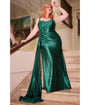 Cinderella Divine  Plus Size Emerald Sequin Applique & Ruched Satin Evening Gown