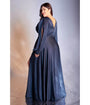 Cinderella Divine  Plus Size Navy Satin Blouson Sleeve Evening Gown